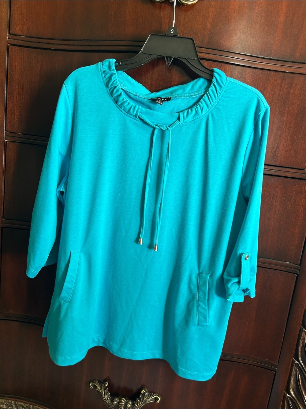 Link Teal Ruffle-Neck Pullover Tunic